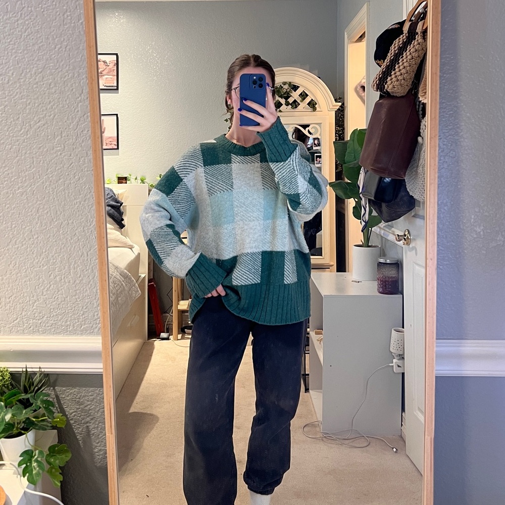 Soft Green Checkered Sweater